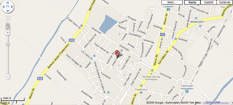 (Traiskirchen liegt ca. 20 km s&uuml;dlich von Wien und ist sehr leicht &uuml;ber die A2 zu erreichen, direkte Abfahrt und Auffahrt in Richtung Wien und Wr. Neustadt)